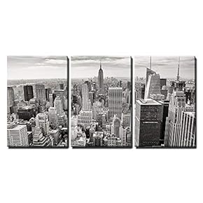 3 Piece Canvas Wall Art - Aerial View of Manhattan, New York City USA - Modern Home Art Stretched and Framed Ready to Hang - 16"x24"x3 Panels