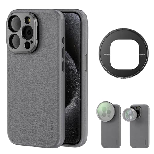 Neewer Phone Case for 15 Pro, TPU + PC Protective Heavy Duty Case with 17mm Lens Backplate, 67mm Filter Adapter, Nonslip Faux Leather, Compatible with MagSafe, PA053 Gray/Black