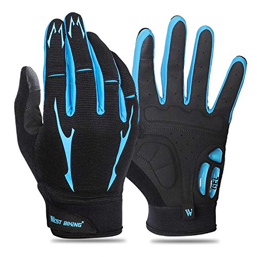 WESTGIRL Full Finger Cycling Gloves for Men Women, Touch Screen Silicone Gel Pad Shock-Absorbing Anti-Slip Breathable Sports Gloves for Running, Climbing, Hiking, Training
