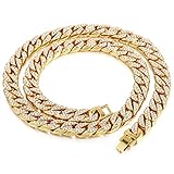 Davieslee Mens Womens Necklace Chain Hiphop Iced Out Curb Cuban Gold Plated w/ Clear Rhinestones Necklace 24inch