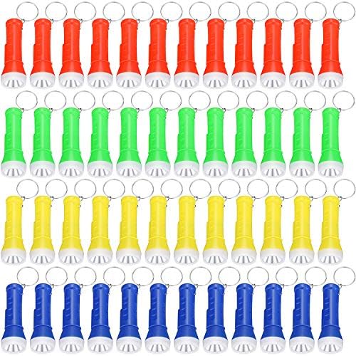 48ピース ミニ懐中電灯 キーチェーン おもちゃ アソートカラー 小型 プラスチック 懐中電灯 ハイキング キャンプ