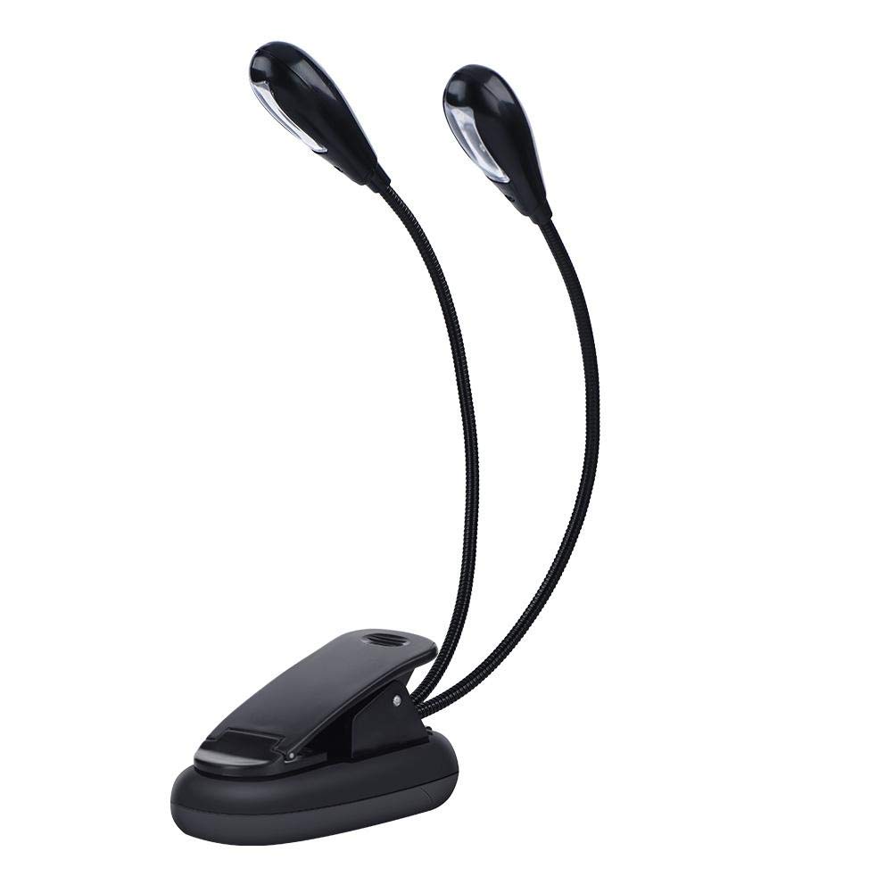 Clip on Reading Light, Clip On Music Stand Book Reading Mini Double Adjustable Arms Light LED Lamp Rechargeable Flexible Eye care LED Book Light Perfect replacement for Bookworms, Kids & Music Players