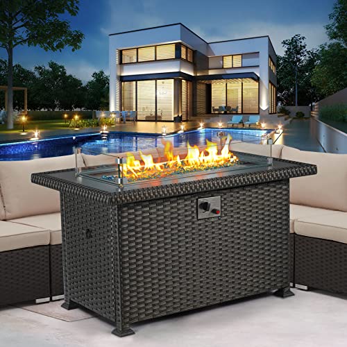 GYUTEI Fire Pit Table,Fire Pits for Outside Propane,44in 50,000 BTU