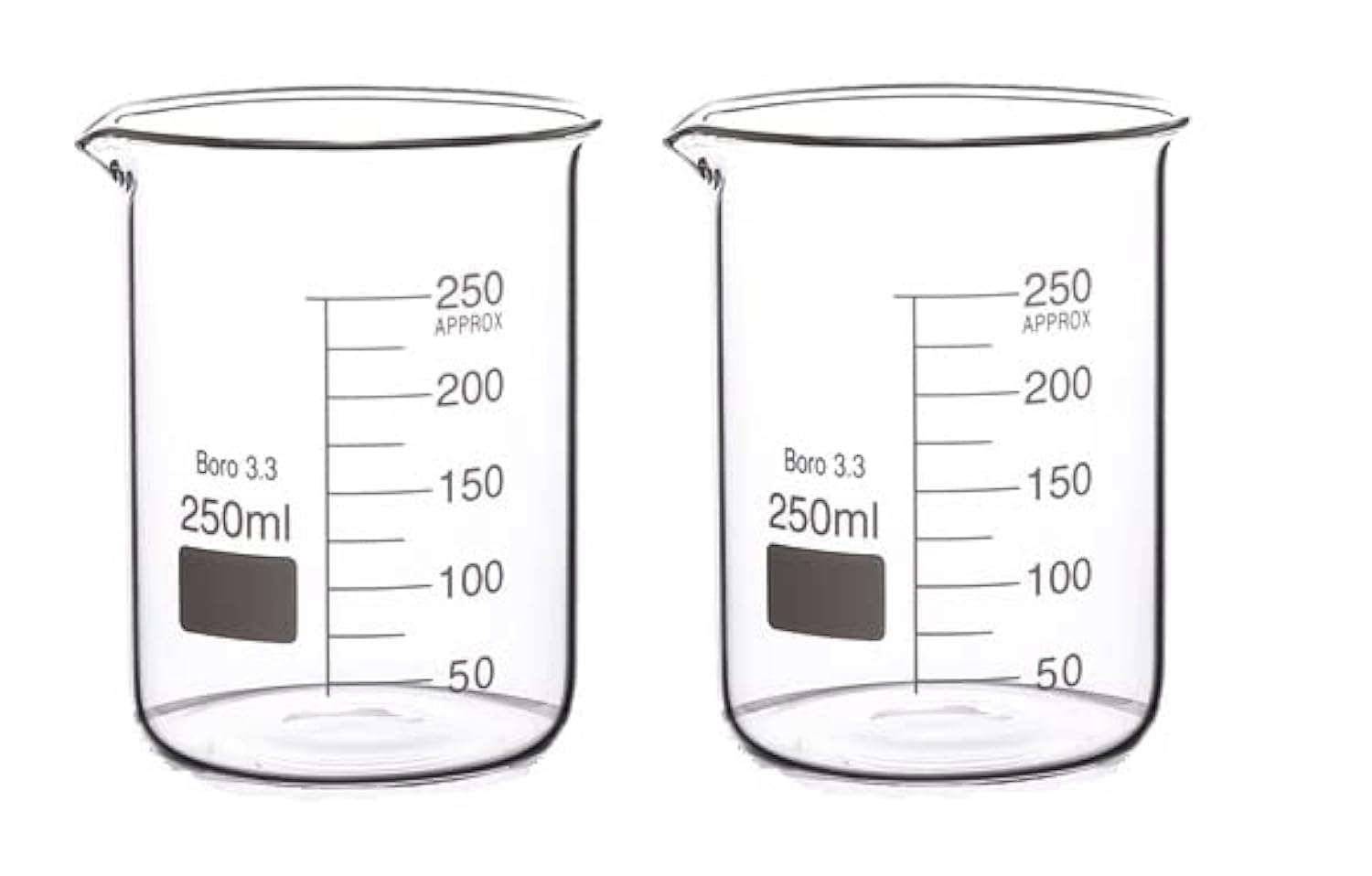 Rocwing Boro 3.3 Glass Graduated Measuring Beaker for Lab or Kitchen (2x250ml)