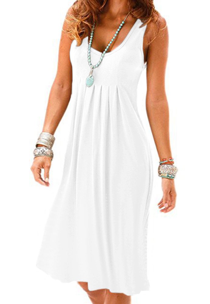 Women Casual Summer Vest Dresses Loose Cotton Sleeveless Pleated