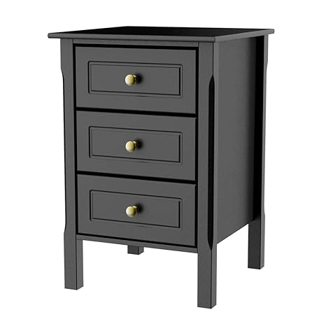 Yaheetech Bedside Table Black With 3 Drawers Wooden Side Table