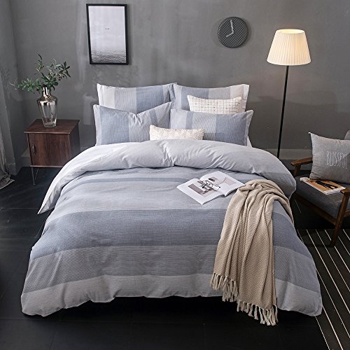 Merryfeel Cotton Duvet Cover Set,100% Cotton Yarn Dyed Striped Duvet Cover Set - Full/Queen Grey