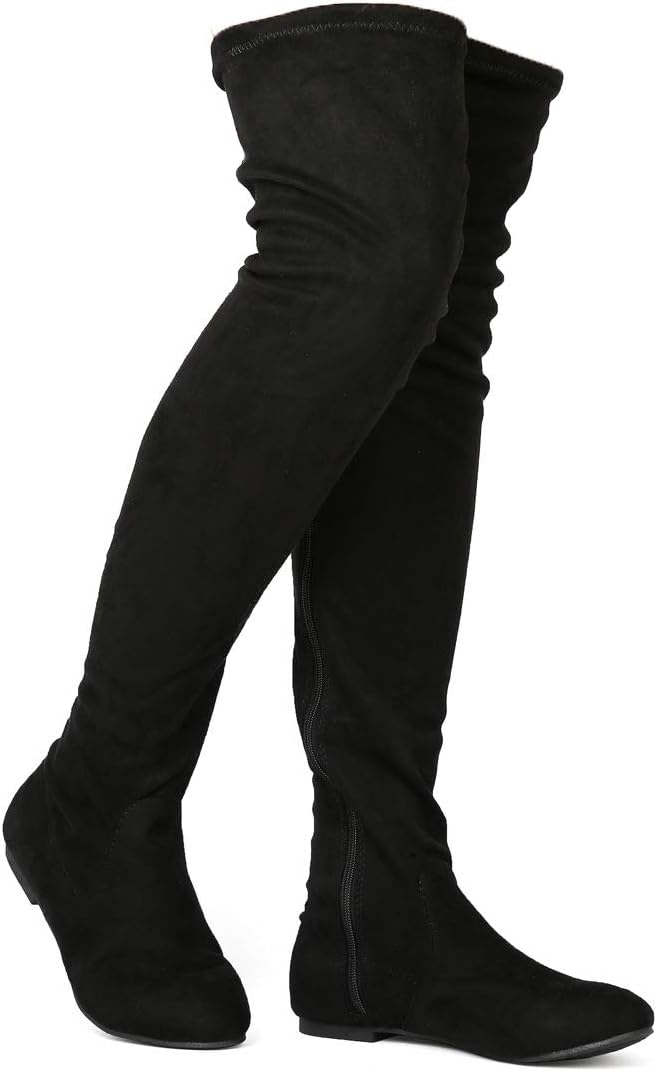 ShoBeautiful Women's Thigh High Flat Boots Stretchy Drawstring Tie Fashion Over The Knee Boots