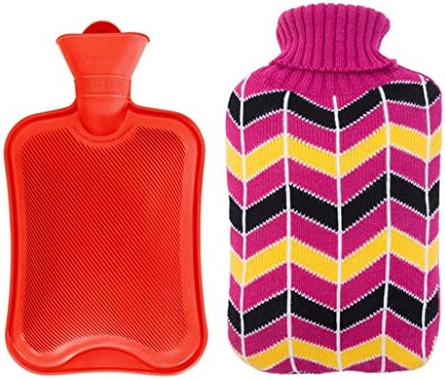 Hot water bag, natural rubber and cartoon soft knit protection to keep warm and comfortable ( Color : Blue )