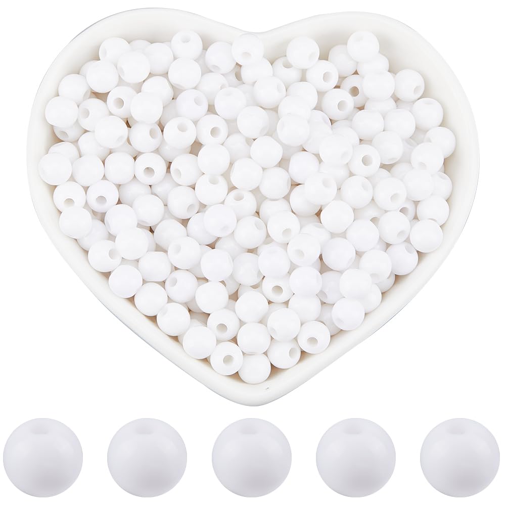 SOFPLATE 1000Pcs 6mm White Acrylic Beads Opaque Bead Smooth Small Round Spacer Bead Plastic Ball Jewellery Loose Beads for Jewellery Making Bracelets Necklaces Earrings Supplies DIY Crafting Beginners