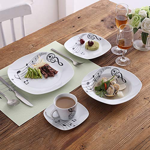 image for VEWEET 'MELODY' 30-Piece Ivory White Musical Note Patterns Dinnerware 