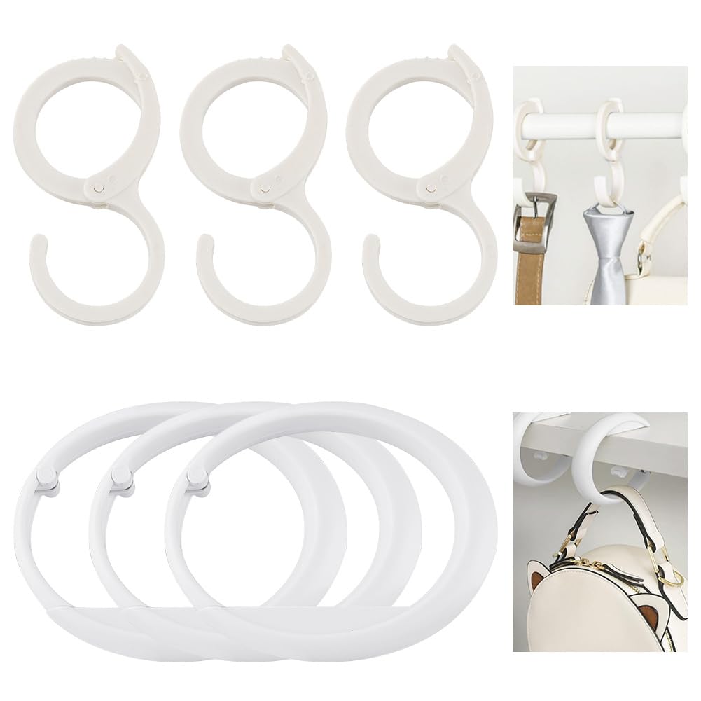 WADORN 2 Style Plastic Bag Hook Hangers, 6pcs Multi-Purpose Clothes Hanging Hooks Drop Rod Hook for Shower Room Kitchen Exhibition Table, White, Inner Diameter: 3.7-8.5cm