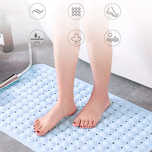 MIFAVOR Shower Mat Non Slip Washable Waterproof Bath Mats for Bathroom with Drain Holes Suction Cups Blue (15.7\