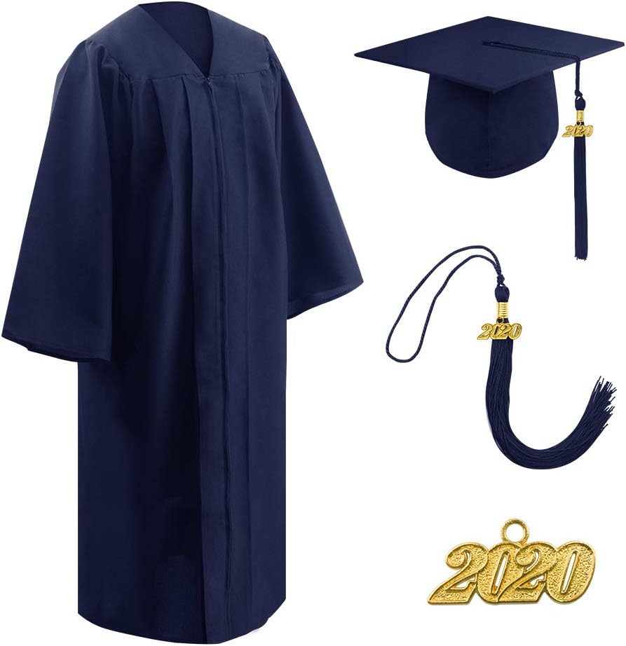 Matte Graduation Gown Cap Tassel Set 2020 2021 for High School and Bachelor Judge Costume