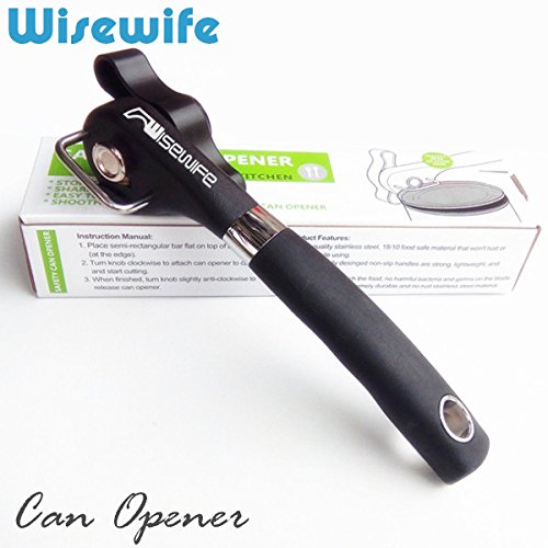 Manual Can Tin Opener Safety - Stainless Steel Ergonomic Anti Slip Design with Smooth Edge Side Cut No Sharp Cuts Can Opener - Lid Lifter That Won't Touch Food with Spoon and Fork Set - Thumbnail 7