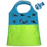 MESH BAG - Premium Net Tote Perfect for Kid Beach Toy, Seashells, Pool Towel, Swimsuit - Keep Sand and Water Away - Go Well with Sand Dipper & Sea Shell Sifter Tool - Easy to Carry in Cute Fish Pocket