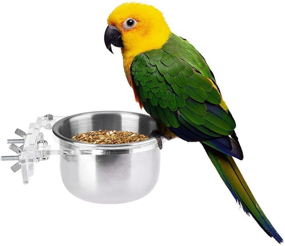 Hypeety Pet Bird Food Feeding and Drinking Hanging Cup Stainless Steel Coop Hanger Cup For Parrot Cage Budgie