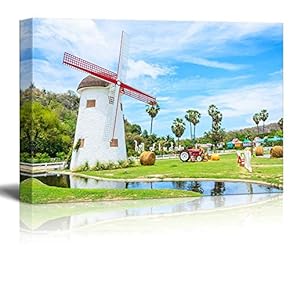 Canvas Prints Wall Art - Beautiful Scenery of White Wind Turbine in The Farm | Modern Wall Decor/Home Art Stretched Gallery Canvas Wraps Giclee Print & Ready to Hang - 12" x 18"