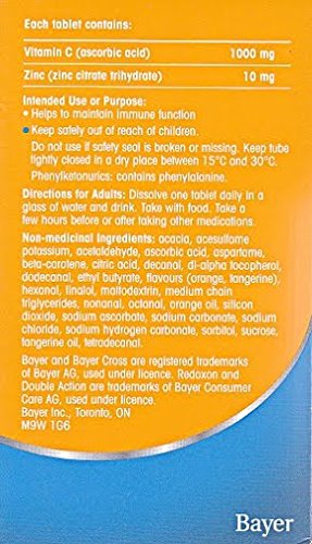 Redoxon Double Action Orange Effervescent Tablets, 1000mg Vitamin C & 10mg Zinc, 4x15 vials