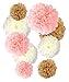 Tissue Paper Pom Poms Neutral Pink Gold Decorations - 9 Pcs 14