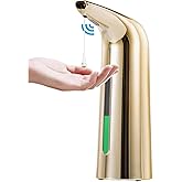GULICA Automatic Soap Dispenser, 4 Levels Adjustable, for Kitchen and Bathroom, Touchless with Infrared Motion Sensor, Waterproof, 400ml/14oz Shiny Gold