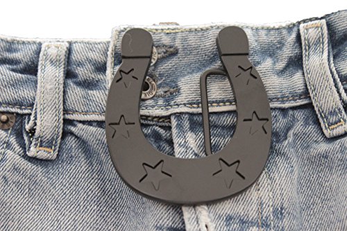 TFJ Men Fashion Belt Buckle Black Color Metal Horse Shoe Rodeo Stars Lucky Charm