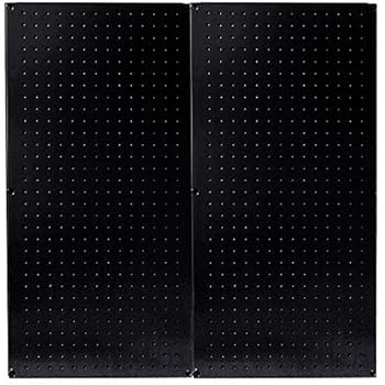 Heavy Duty Pegboard Round Hole Only Metal Peg Board Set - 32in x 32in Total Peg-Board Coverage (Black)