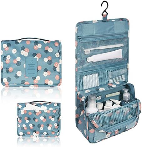 Hanging Toiletry Kit Clear Travel BAG Cosmetic Carry Case Toiletry (Flower in Sky Blue)