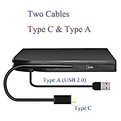 Slim External Type-C DVD RW, USB External DVD Burner with Type C & Type A Port, Portable Optical Drive CD DVD Writer/Rewriter/Player for Windows XP/2003/Vista/Wins7/8/10 Linux Mac 10 OS