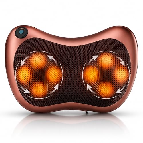 Massageador Shiatsu Elétrico com Aquecimento, Almofada Massageadora 4 Pontos para Alívio Muscular no Pescoço, Costas, Pernas e Pés