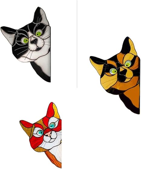 Amazon のぞき猫ステンドグラス窓掛けステッカー取り外し可能で魅力的なステンドグラススタイルの窓あなたの家族への素敵な贈り物 赤 黄 黒 Hjxx 窓用フィルム 通販