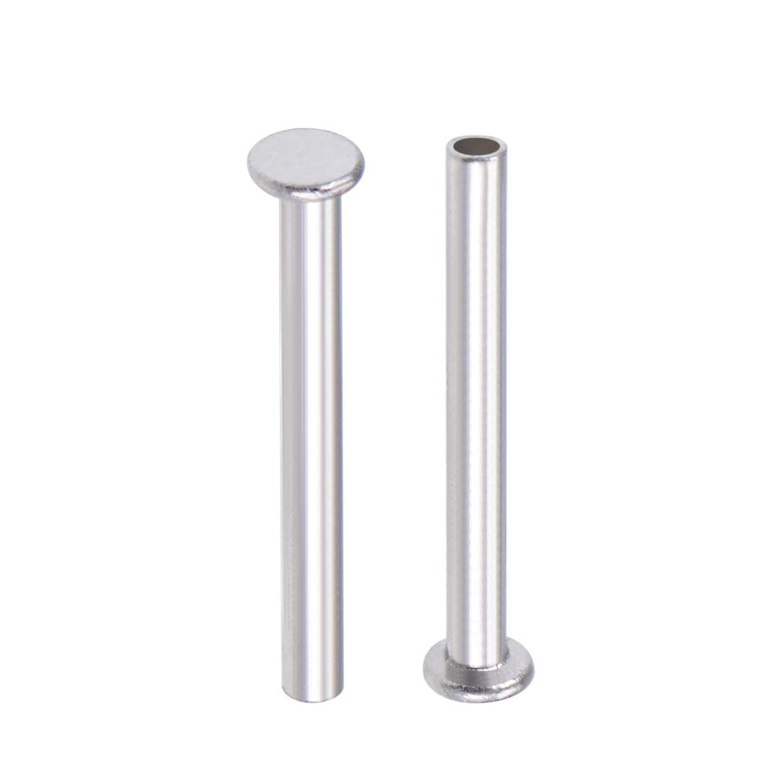 sourcing map 100 Pcs 2mm x 18mm Aluminum Flat Head Semi-Tubular Rivets Silver Tone