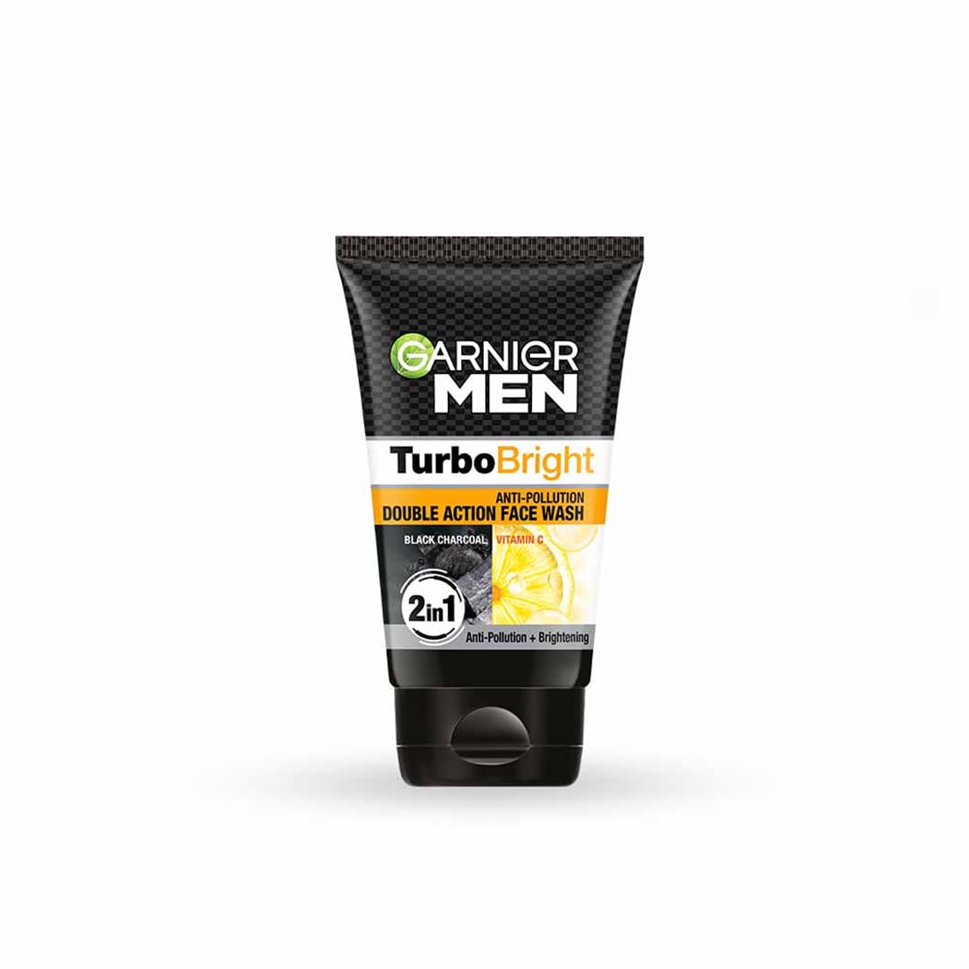 Garnier Men Power White Dounle Action Face Wash for Anti pollution & Instant Whitening with Balck Charcoal & Icy Clay Complex - 100 Gram