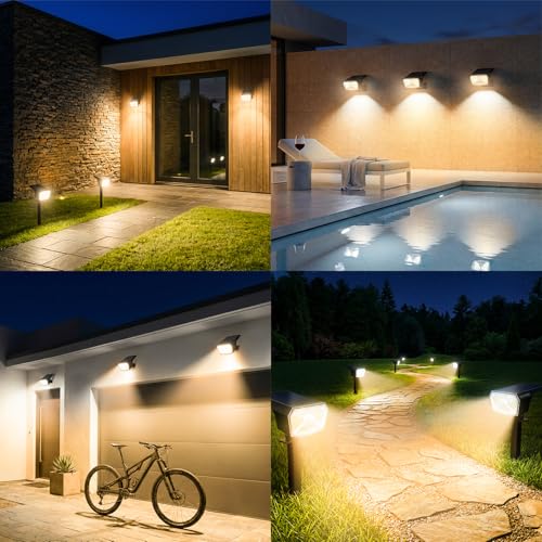 SUNNMO Solar Lights for Outdoor Use with Motion Sensor, Solar Lights Garden 104 LED 3 Modes Weatherproof IP65 Waterproof Solar Garden Lights Solar Spotlight for Outdoor Garden Very Bright Warm White