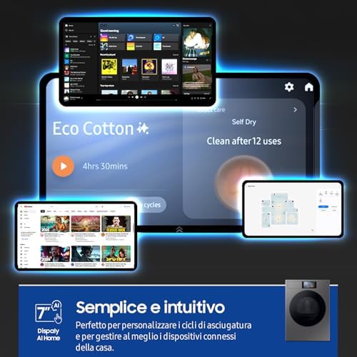 Asciugatrice Bespoke AI DV90F09F4S/U3, 9 kg, Pompa di Calore, Wifi, Controllo Vocale, Display AI Home, AI Dry, Carica Frontale, 60L x 85H x 60P cm