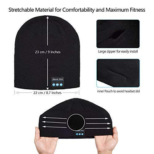 Stretchy Bluetooth Beanie Music Knitting Winter Hat Wireless Smart Men & Women Fasion Caps with Stereo Headset Fit for Outdoor/Indoor Sports Best as (Black 1#)