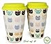 Set Of 2 Eco Reusable Travel Coffee Cups To Go 15.2 Oz (450 Ml). To Go Coffee Cups With Lids, Tea Cups, BPA Free, Non Slip Grip. Made Of Natural Bamboo Fibre/Fiber