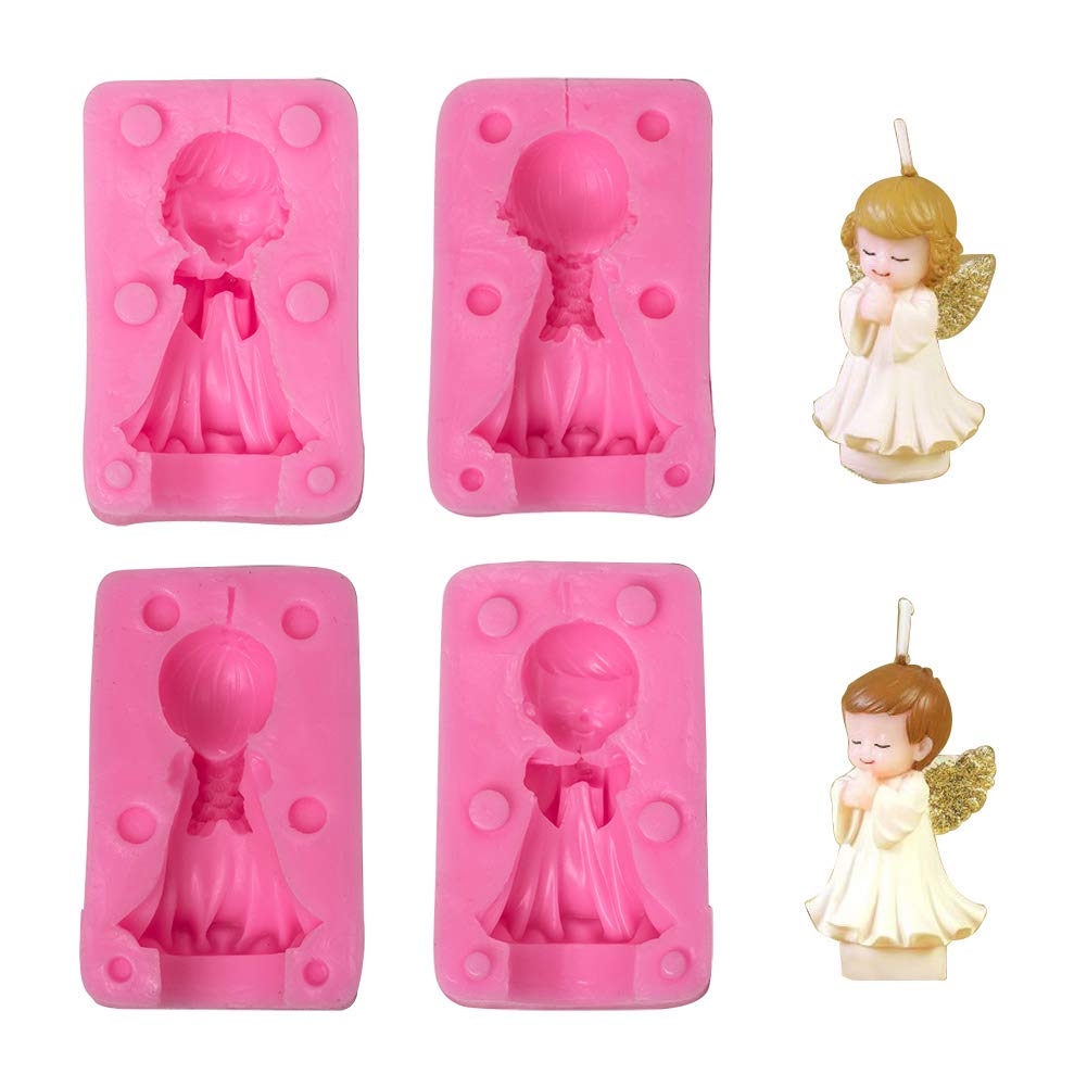 WANDIC Silicone Mould, 3D Decorating Angel Mold for Candle Soap DIY Decorative Ornaments Art Craft, Boy & Girl