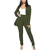 Aro Lora Women's 2 Piece Outfit Casual Solid Open Front Blazer and Pencil Pant Suits Set