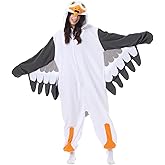 Supodon Adult Onesie Seagull Costume Unisex Halloween Cosplay Plush Animal Homewear Pajamas Sleepwear Jumpsuit for Women Men