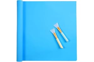 TDHDIKE Oversize Silicone Craft mat(23.2 in x 15.6 in), Silicone Mats for Epoxy Resin Jewelry Casting Molds Mat Silicone Placemat (Blue), with 2 PCS Silicone Brushes