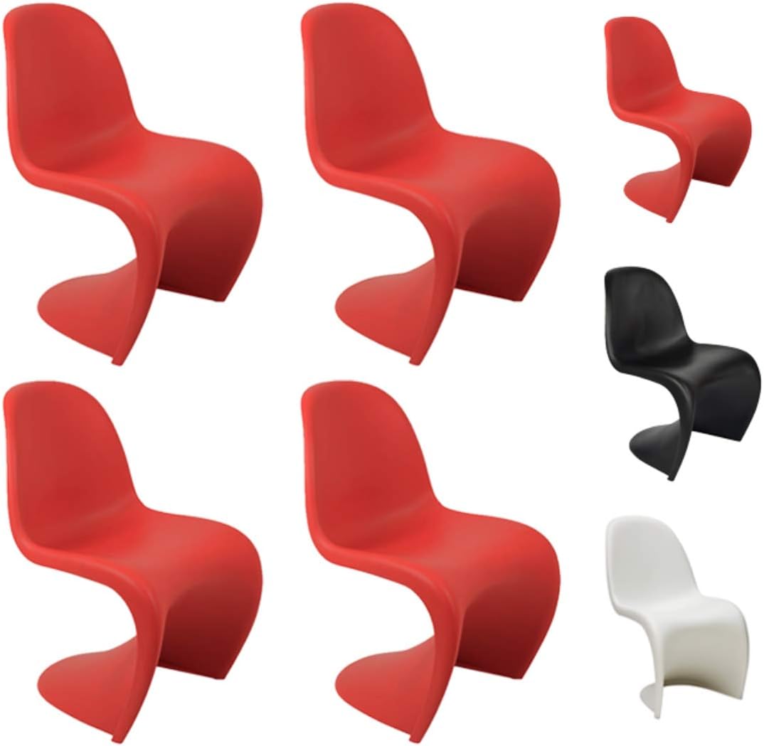 Set of 4 Modern Plastic S Dining Chairs, Red