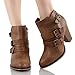 Forever Women's Buckle Strap Block Heel Ankle Booties, Tan 9