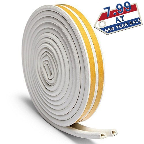 Click Here to See More Images Rubber Seal Weather Strip Foam Tape – J-DEAL D-Shaped EPDM Foam Seal, Door Window Anti-Collision Self-Adhesive Rubber, High Strength Tape System, Soundproofing Draft Stopper, 2 Rolls per Pack