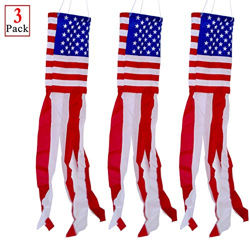 PINCHUANG 3Pcs American US Flag Windsock Stars and Stripes for Flag Day and 4th of July Decorations Outdoor(40 Inch)