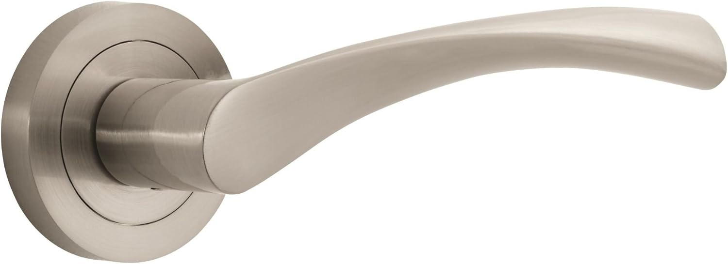 Marvel Lever On Rose Door Handle in Brushed Nickel Finish Interior Use (Pair) Amazon.co.uk DIY