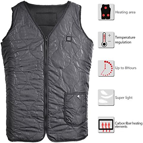 OWCAS Lightweight size Adjustable 5-level Heated Vest for outdoor, Warm and comfortable jacket (Black)