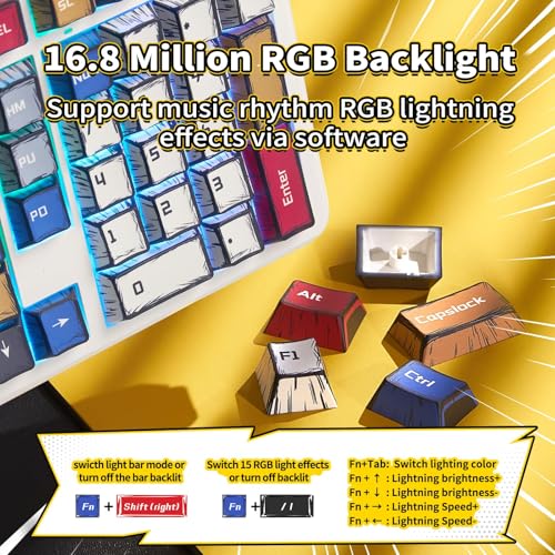 AULA F99 PRO Mechanical Gaming Keyboard,Wireless Creamy Keyboard Ergonomic Hot Swappable Custom with 8000mAh Battery,RGB Backlit 2.4GHz/Type-C/BT5.0 Bluetooth Keyboard for PC/Mac/Office - Comic Color