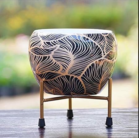 Pottery Studio, Designer Indoor Plant POTS with Stand - MID Century (6 Inch) POTS for Indoor Plant Rust Free Metal Plant Pot for Living Room, Balcony and Garden (Black & White)