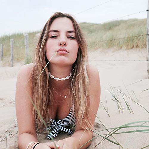 HSWE Shell Choker Necklace for Women Seashell Necklace Statement Adjustable Puka Shell Pendant Cord Bib Collar Necklace Bracelets Set Hawaiian Jewelry (Shell Necklace Set#1)